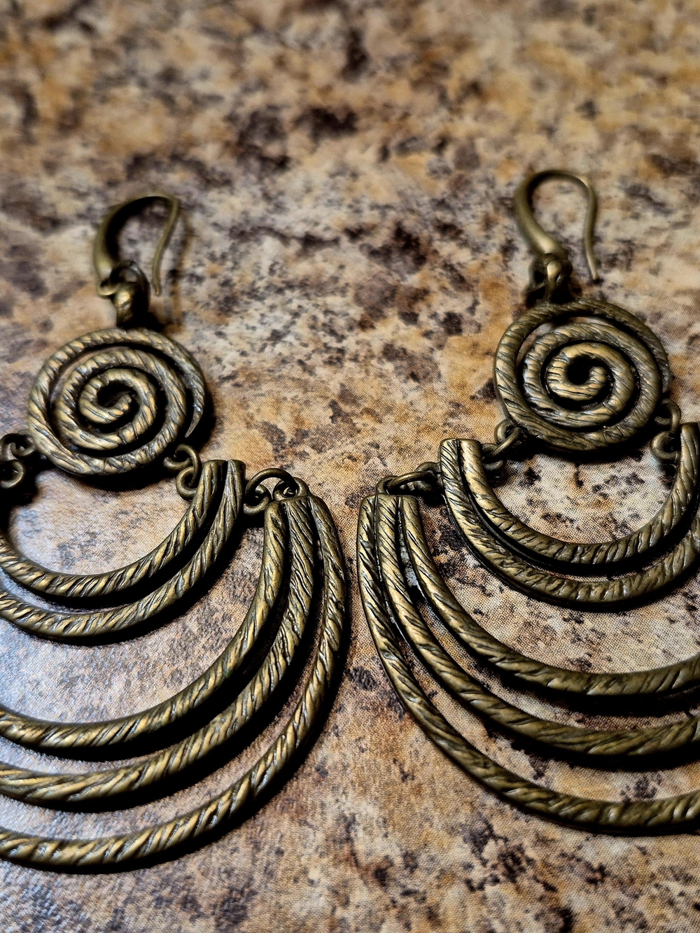 Antique Brass Spiral Dangle Earrings - Women Boho Jewelry